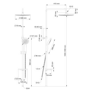 Душевая стойка Swedbe Hermes 5129G1 со смесителем для ванны хром/серый